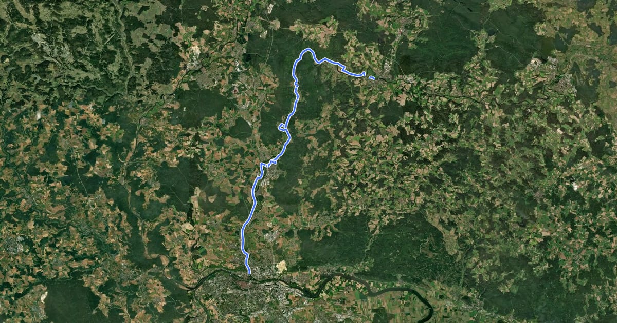 Маршрут Ostbayerischer Jakobsweg: nördliche Variante (Eschlkam > Donauwörth) на спутниковом снимке