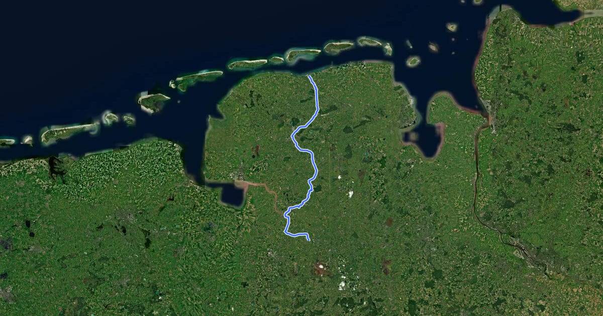Маршрут Ostfriesland Wanderweg на спутниковом снимке
