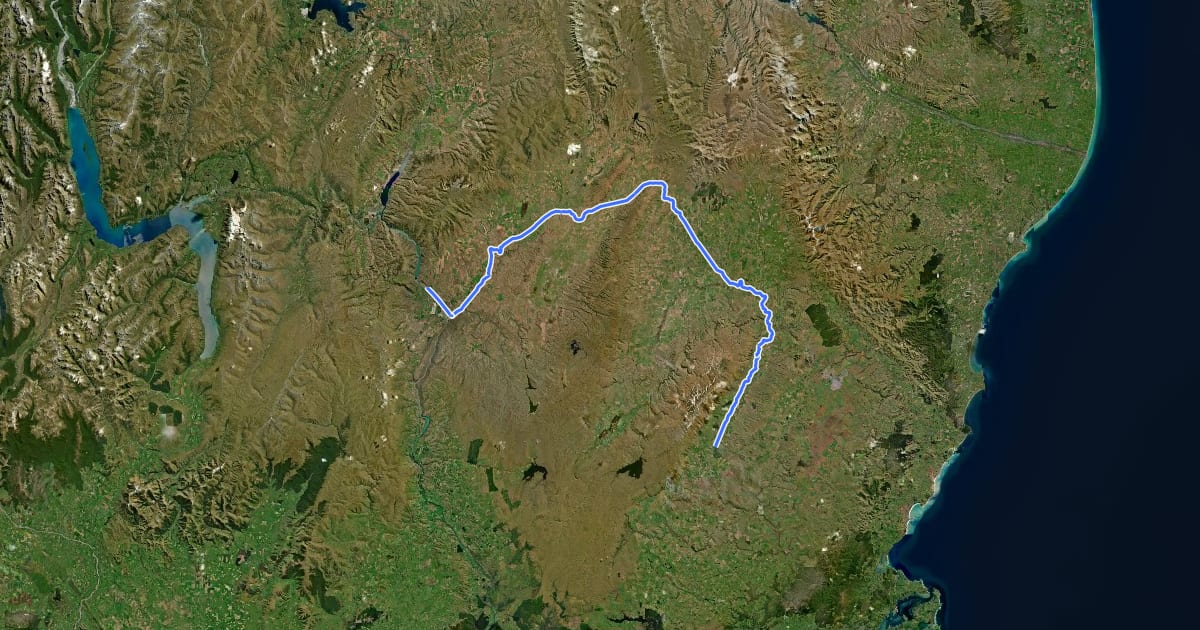 Маршрут Otago Central Rail Trail на спутниковом снимке