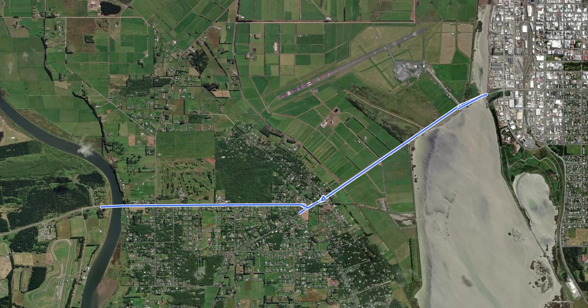 Маршрут Otatara - Invercargil Shared Path на спутниковом снимке