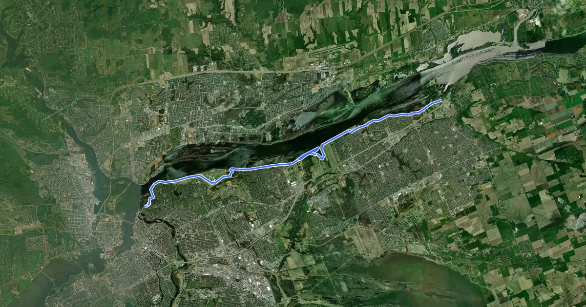 Маршрут Ottawa River Pathway (east) на спутниковом снимке