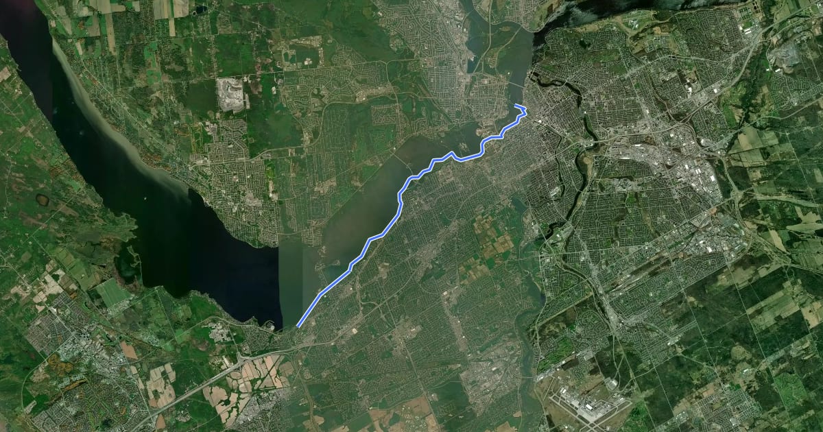 Маршрут Ottawa River Pathway (Trans Canada Trail) на спутниковом снимке