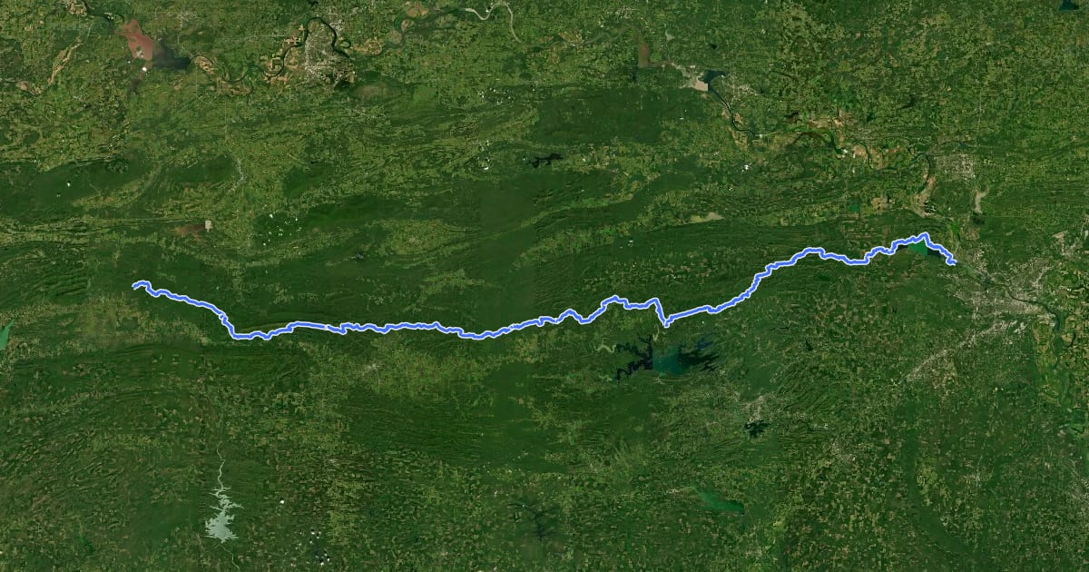 Маршрут Ouachita National Recreation Trail на спутниковом снимке