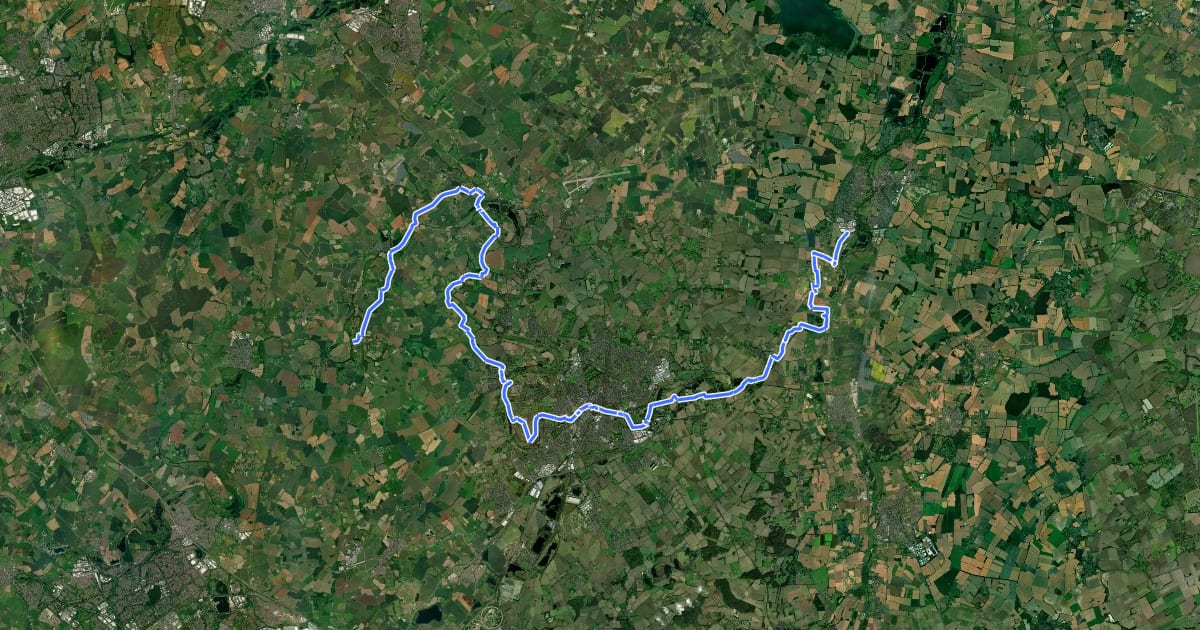 Маршрут Ouse Valley Way 2 (Turvey to Eaton Socon) на спутниковом снимке