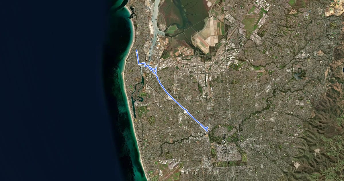 Маршрут Outer Harbour Greenway на спутниковом снимке