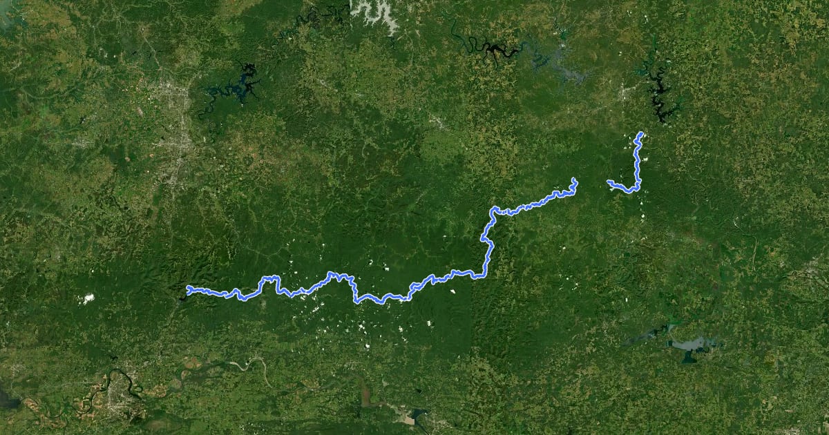 Маршрут Ozark Highlands Trail на спутниковом снимке