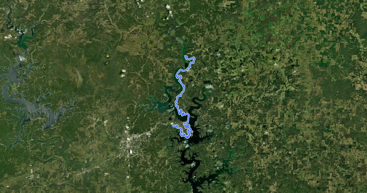 Маршрут Ozarks Keystone Trail на спутниковом снимке