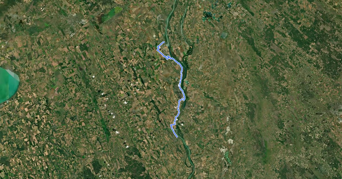 Маршрут P (Adony, Cikolai-Líviai halastavak – Kulcs,Vizifogadó – Rácalmás – Dunaújváros – Pentele-híd – Dunaföldvár) на спутниковом снимке