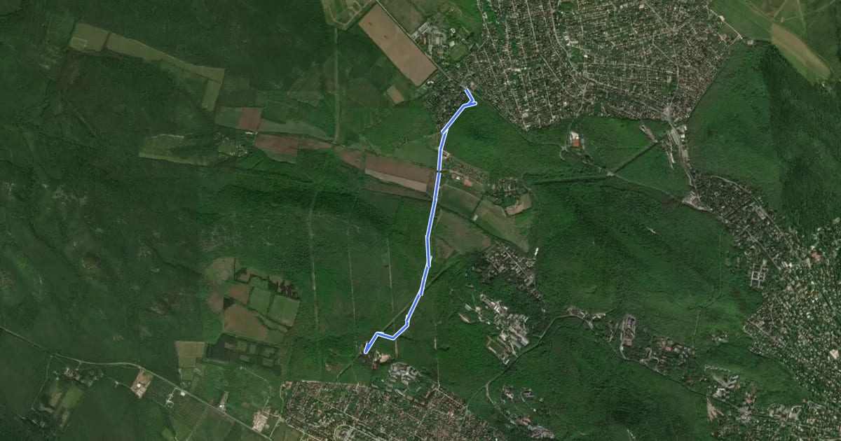 Маршрут P+ (Adyliget, aut. m. – Szilfa-tisztás – Budakeszi Vadaspark, bejárat) на спутниковом снимке