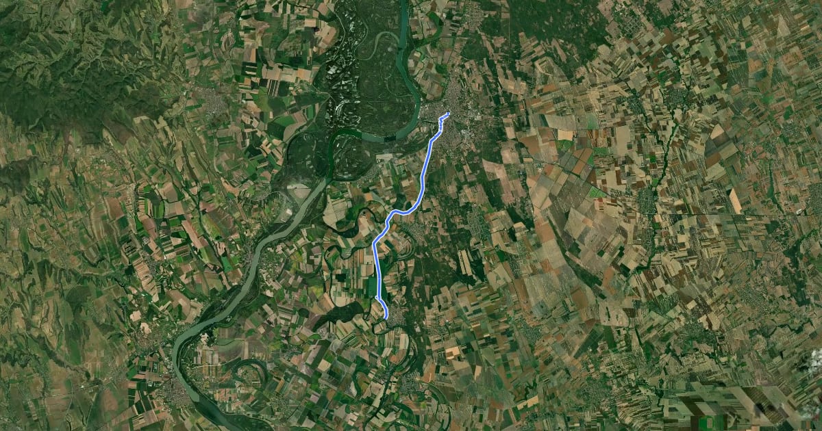 Маршрут P (Baja – Sugovica-part – Vodica – Bátmonostor, Ferenc-tápcsatorna) на спутниковом снимке