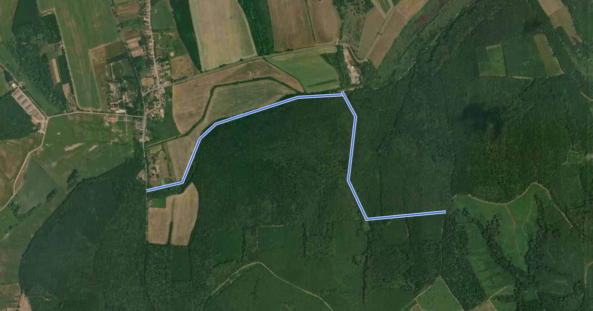 Маршрут P+ (Kisbőszénfa, 67-es út – Fűrésztelep – Baranya megye) на спутниковом снимке
