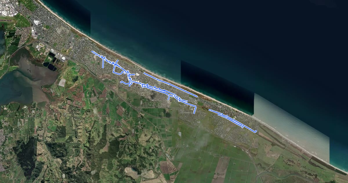 Маршрут Pāpāmoa Shared Path на спутниковом снимке