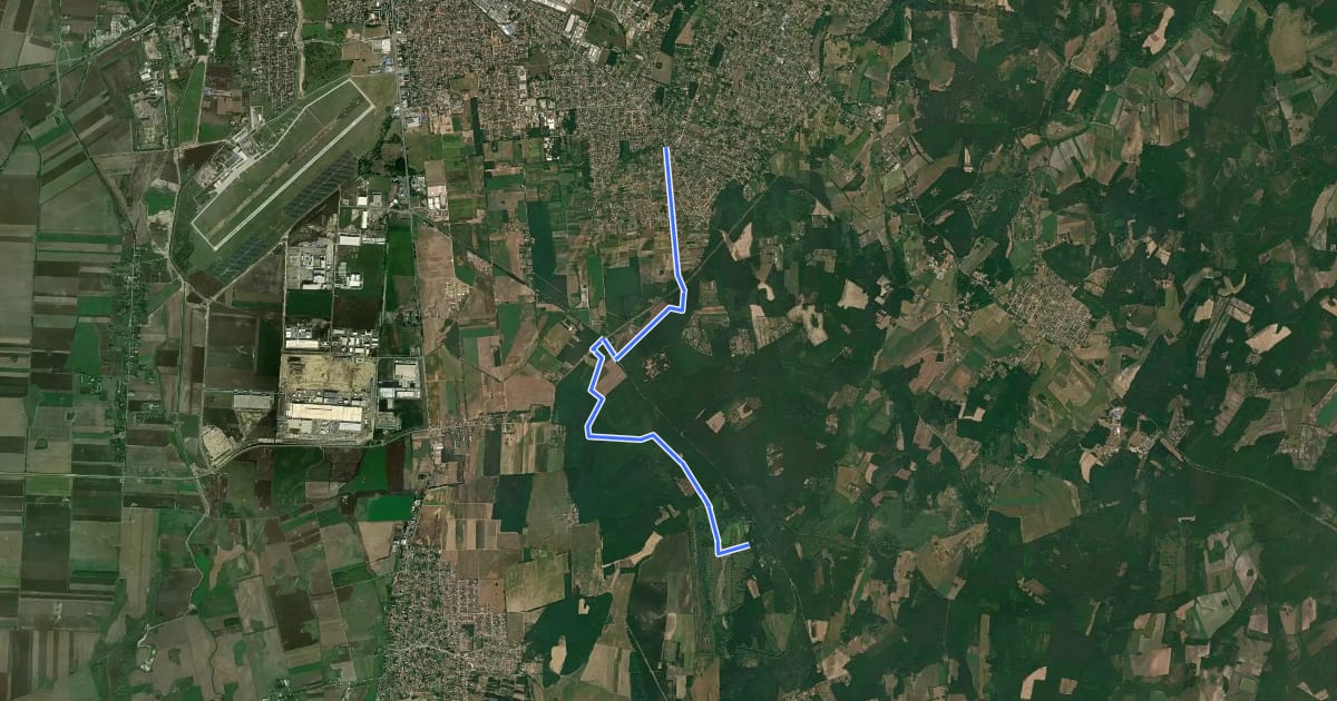 Маршрут P▙ (Pac, iskola - Vekeri-tó, pihenőközpont) на спутниковом снимке