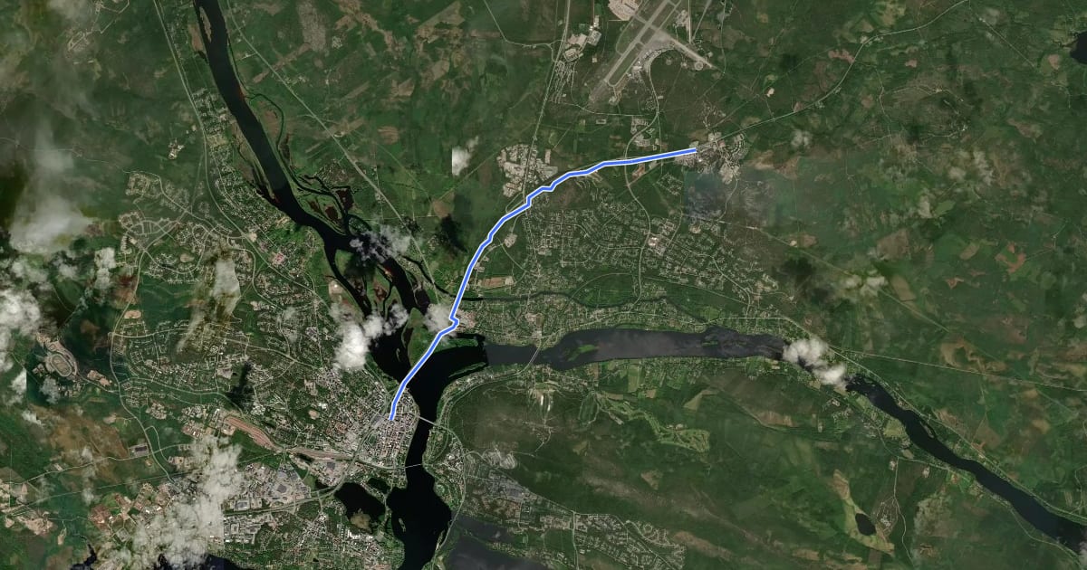 Маршрут Pääreitti 1: Rovaniemi - Artic circle на спутниковом снимке
