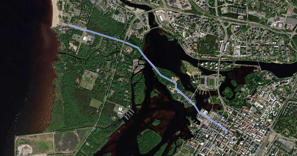 Маршрут Pääreitti 12: Oulu–Nallikari на спутниковом снимке