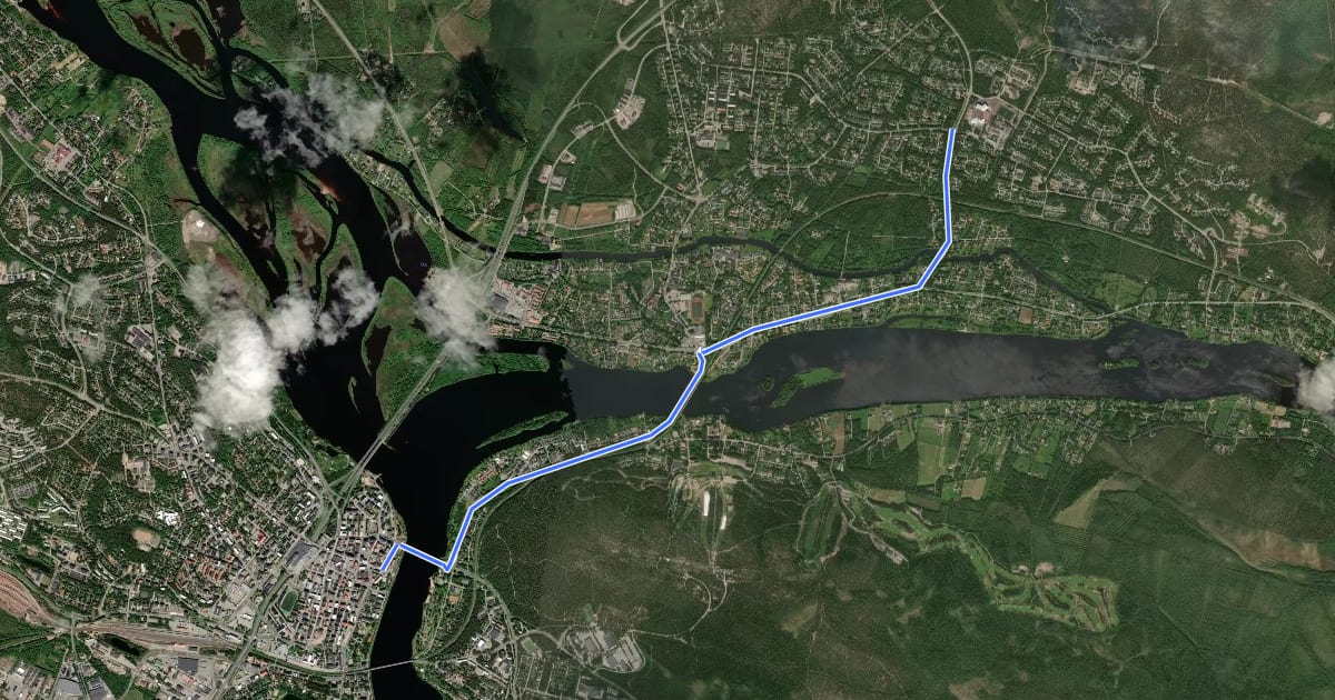 Маршрут Pääreitti 2: Keskusta-Nivavaara на спутниковом снимке