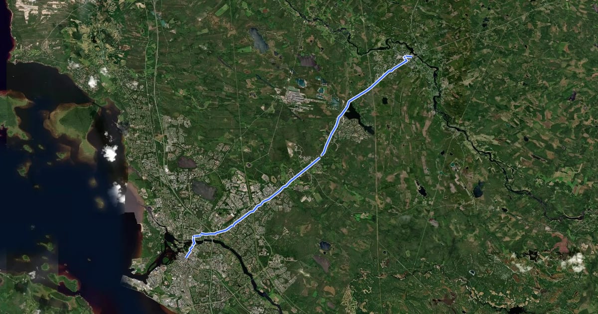 Маршрут Pääreitti 4: Oulu–Kiiminki на спутниковом снимке