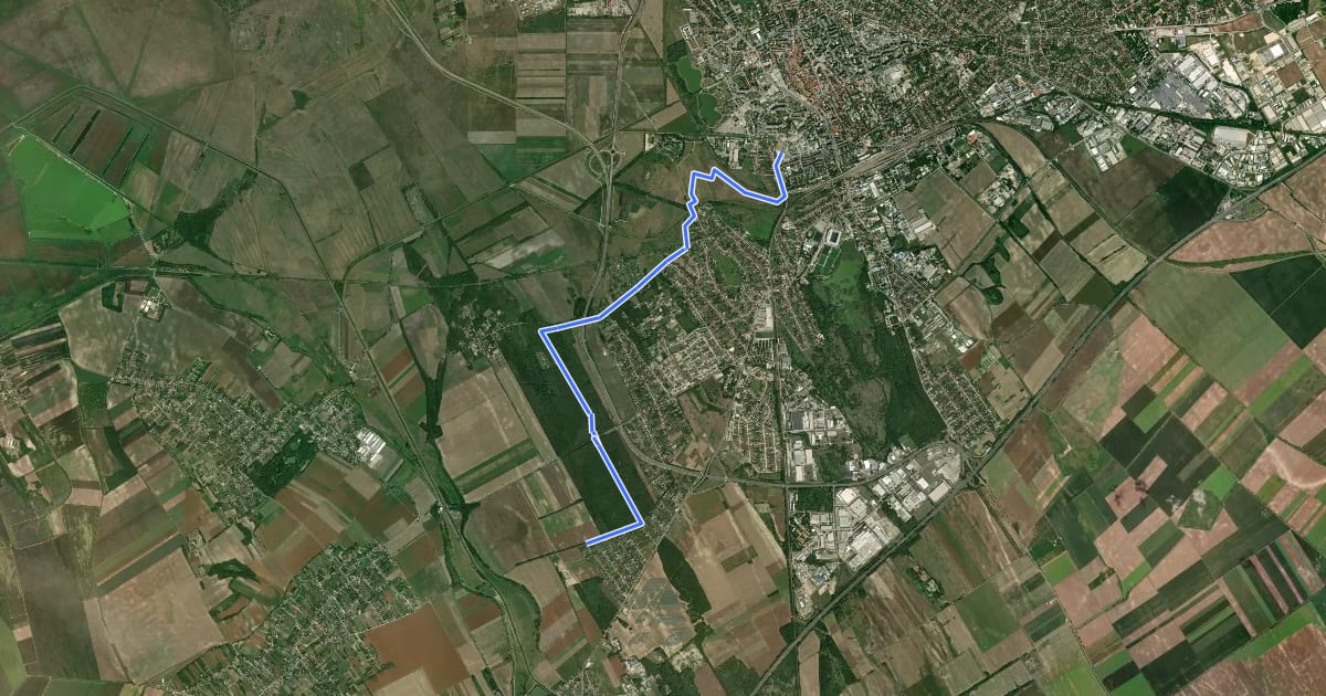 Маршрут P (Székesfehérvár – Sárpentele – Emmaróza) на спутниковом снимке