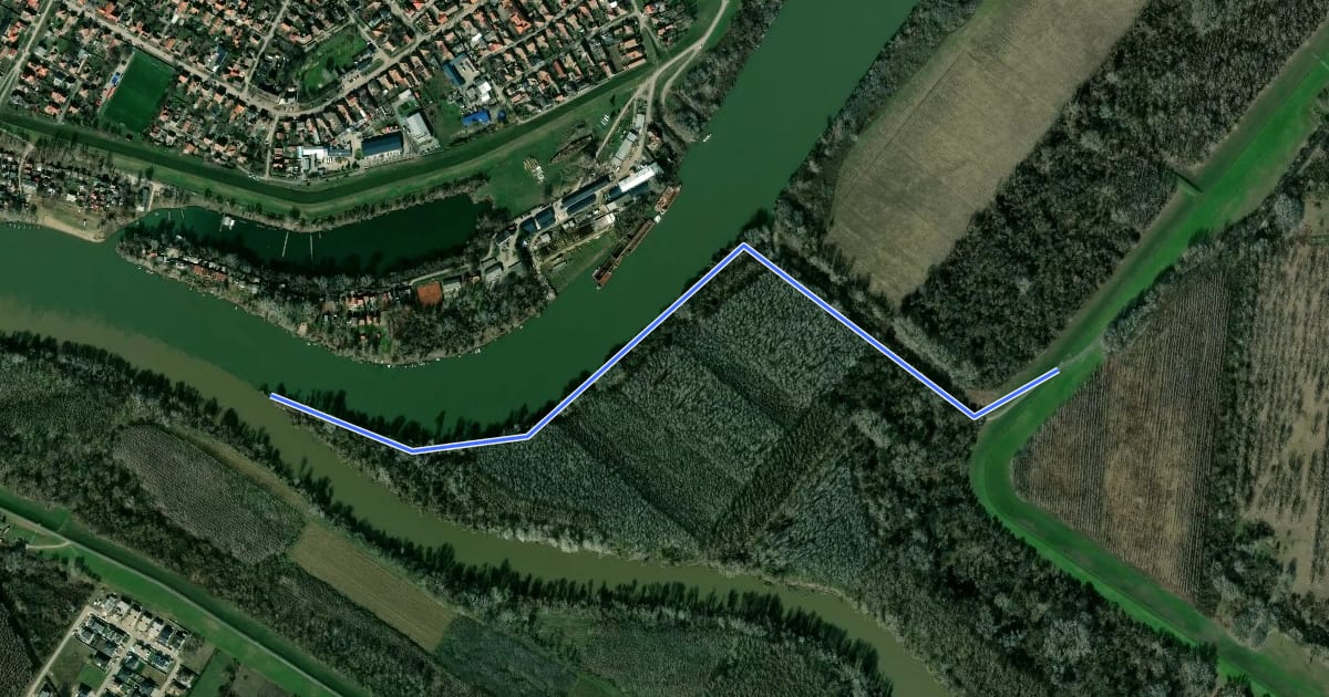 Маршрут p▲ (Szeged, Tápai rév – Tisza–Maros-torkolat) на спутниковом снимке