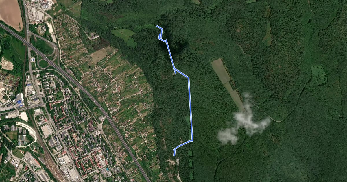 Маршрут P▲ (Turul-emlékmű – Csúcsos-hegy – Parkerdő) на спутниковом снимке