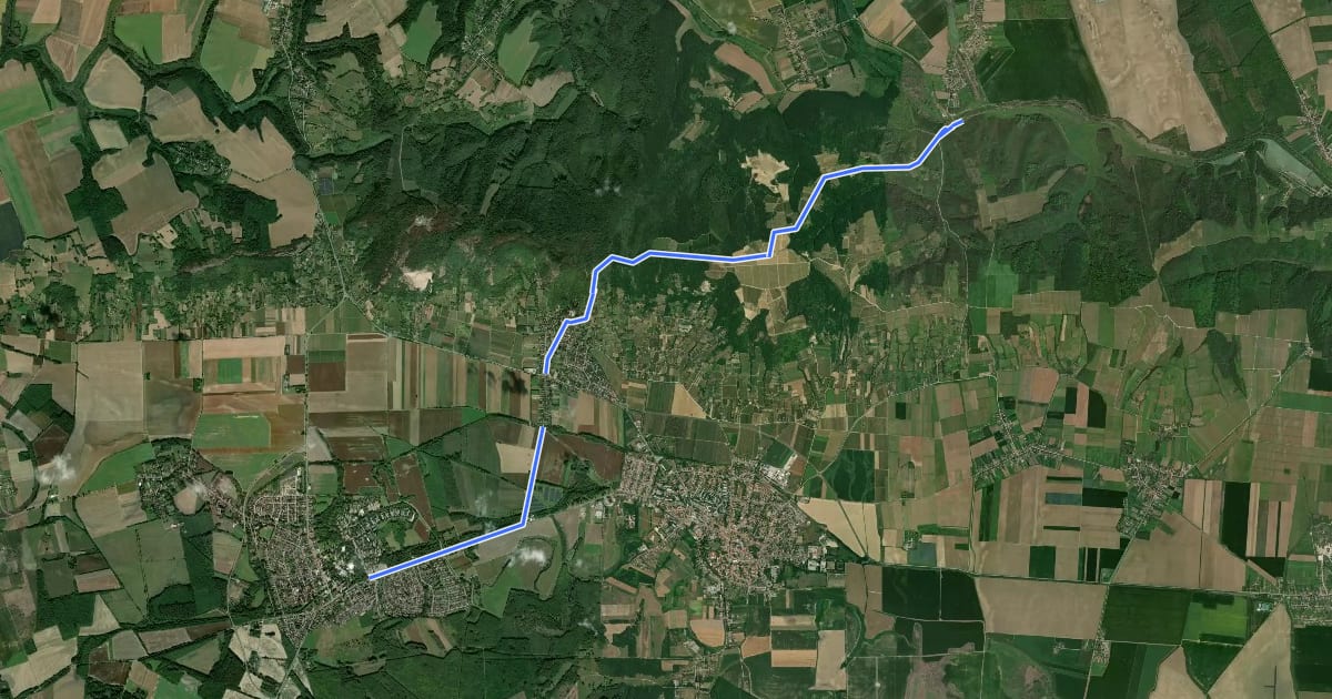 Маршрут P (Vokány, vá. – Csukma-hegy – Máriagyűd, v.m. – Harkány, aut. ál.) на спутниковом снимке