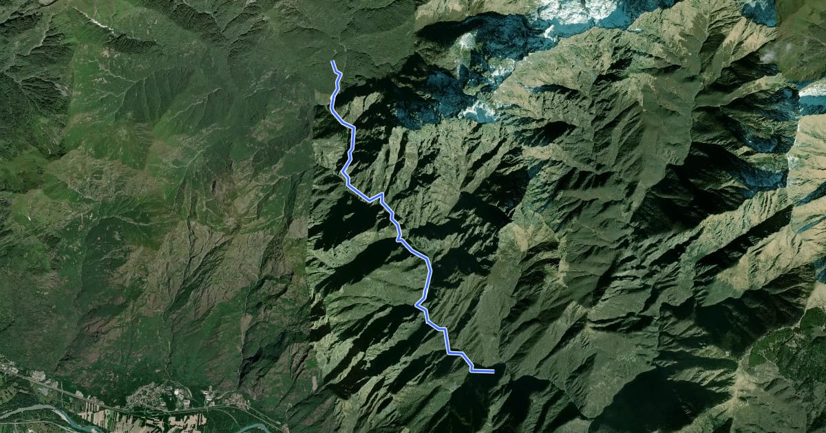 Маршрут P50 - Ponte Velina - in La Piana (Ferrata Selvaggio Verde) на спутниковом снимке