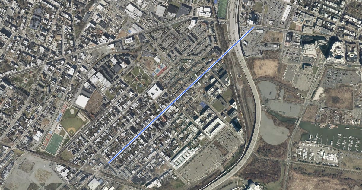Маршрут Pacific Avenue на спутниковом снимке