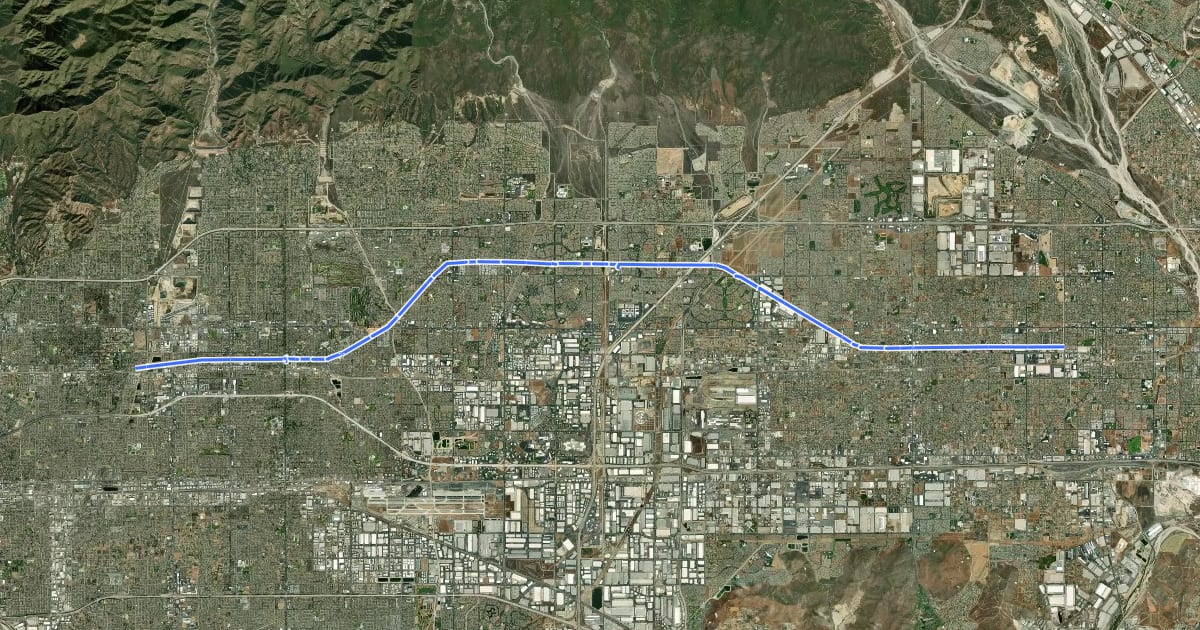 Маршрут Pacific Electric Greenway на спутниковом снимке