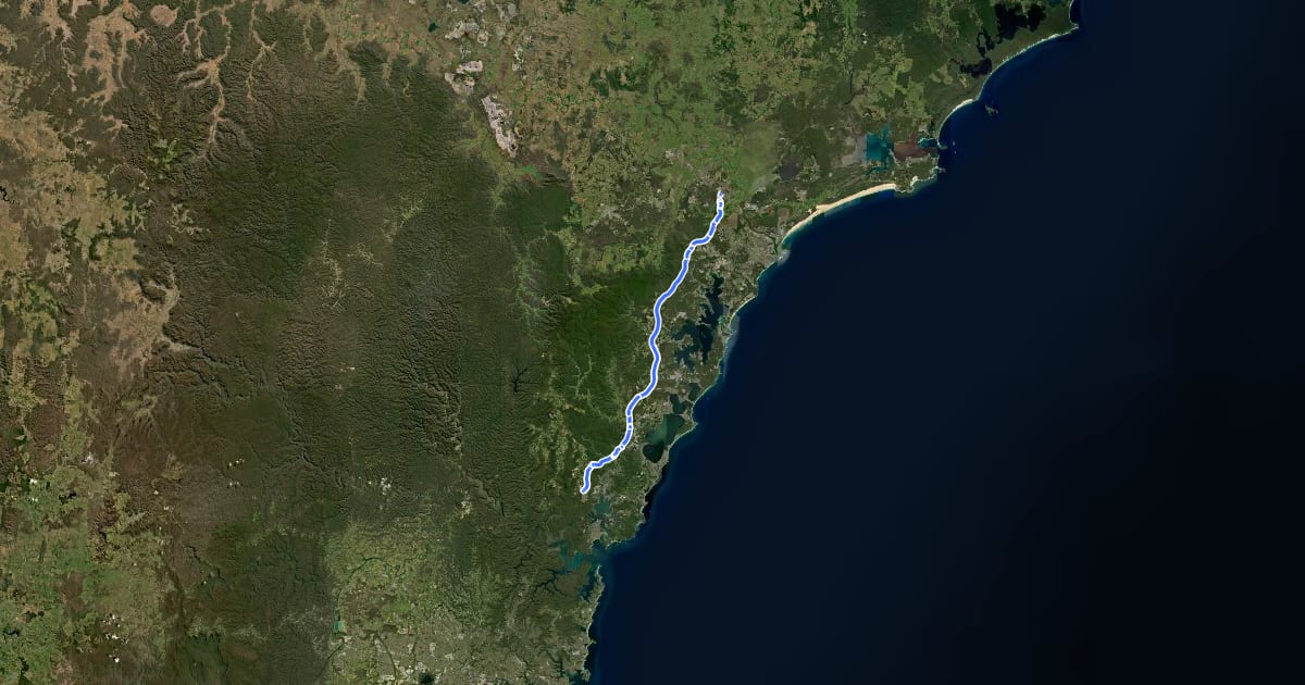 Маршрут Pacific Motorway (Shoulder) на спутниковом снимке