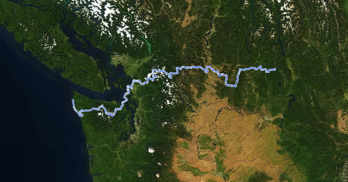 Маршрут Pacific Northwest Trail 03 Washington на спутниковом снимке
