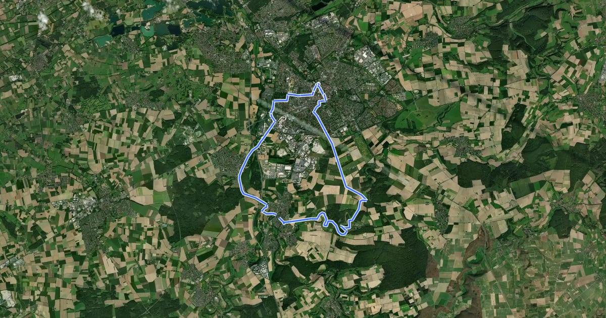 Маршрут Paderborner Radroute PB3 на спутниковом снимке