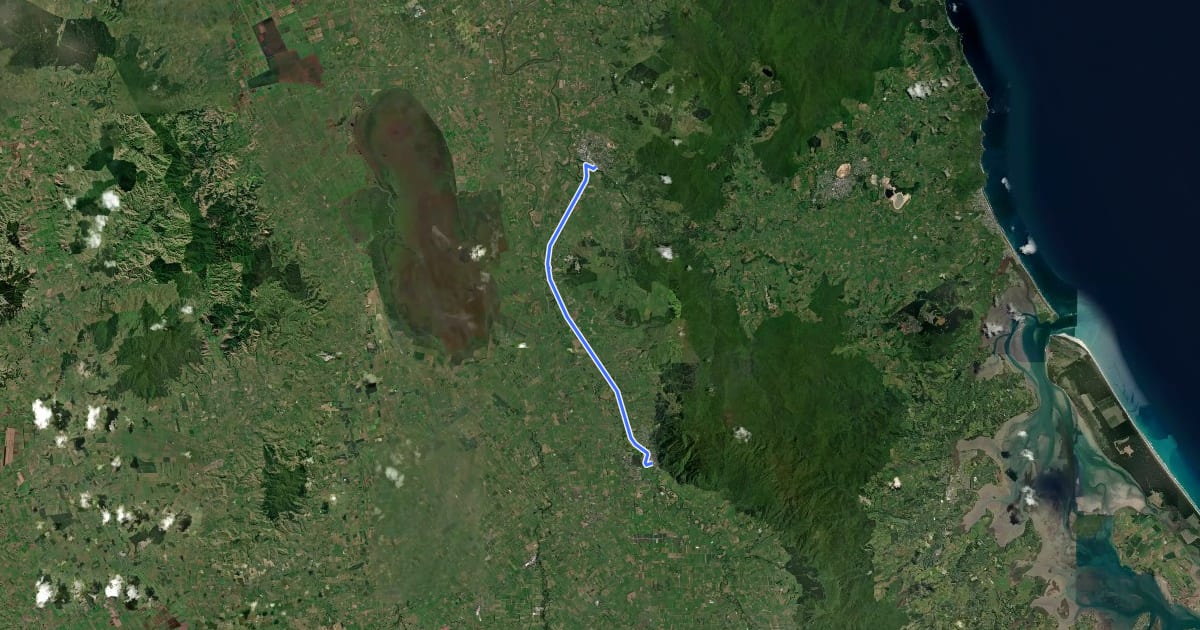 Маршрут Paeroa to Te Aroha на спутниковом снимке