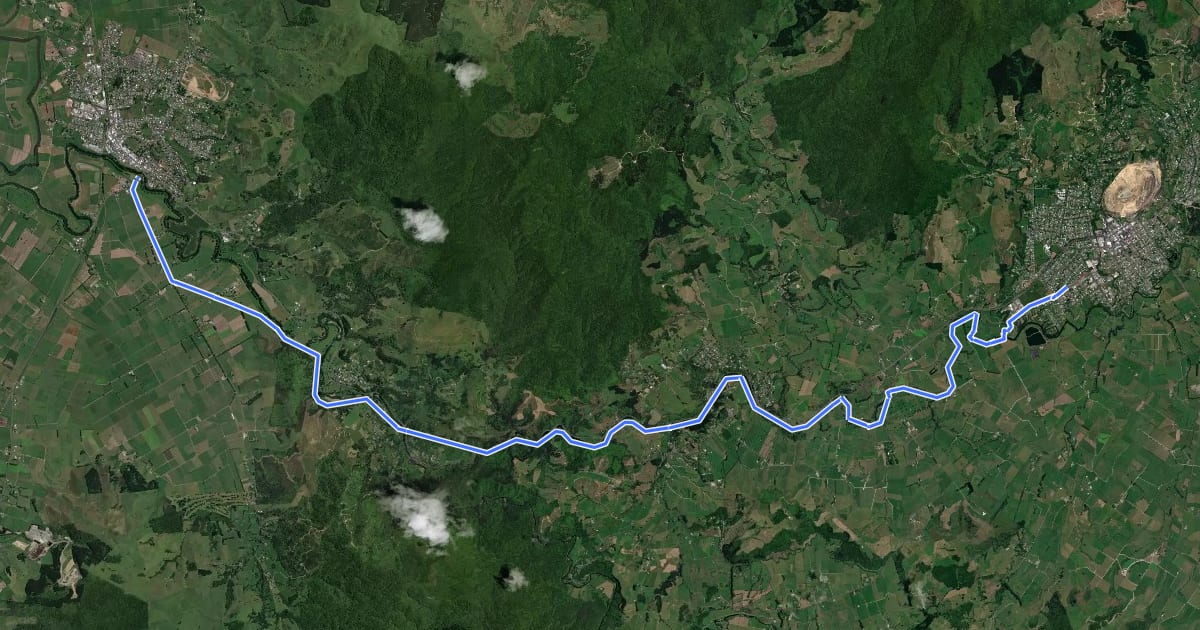 Маршрут Paeroa to Waihī на спутниковом снимке