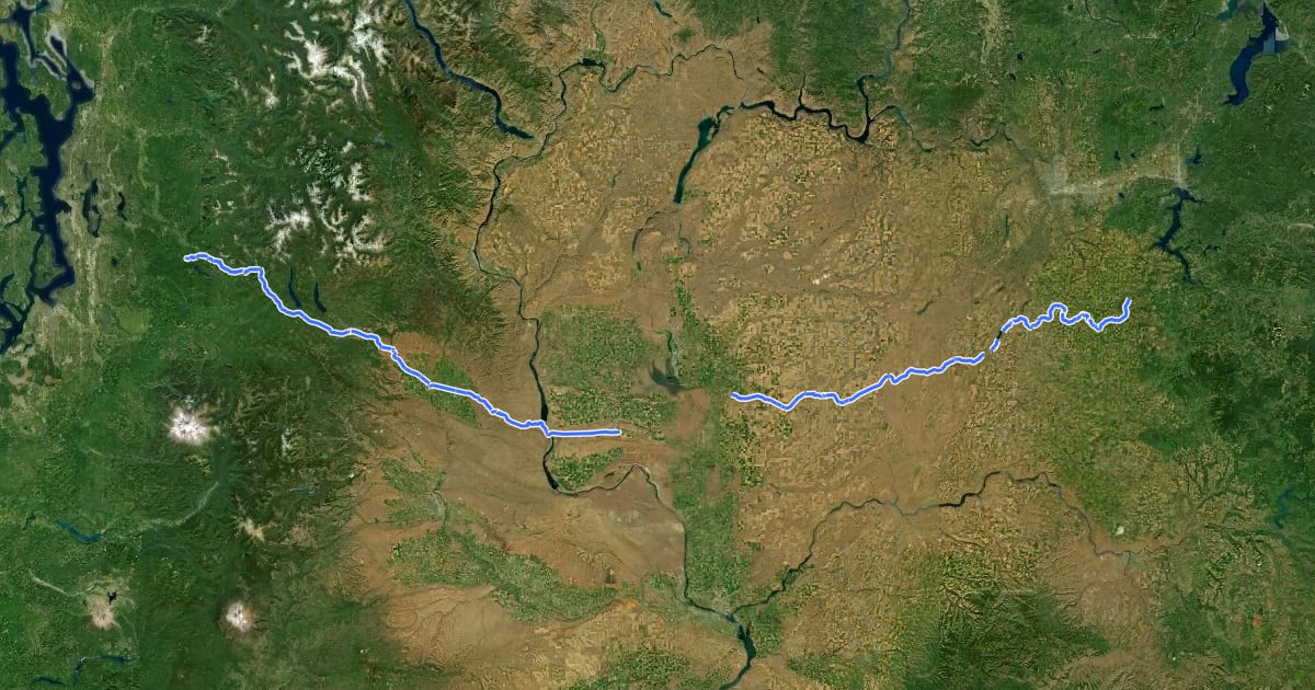 Маршрут Palouse to Cascades State Park Trail на спутниковом снимке