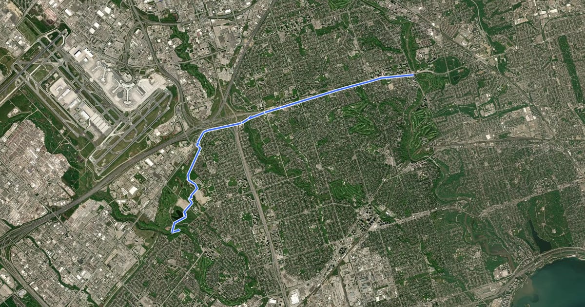 Маршрут Pan Am Path (Eglinton West branch) на спутниковом снимке