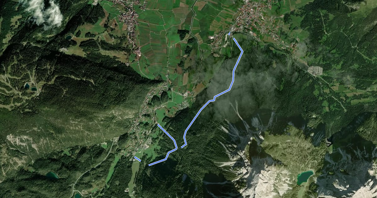 Маршрут Panoramaweg Ehrwald на спутниковом снимке