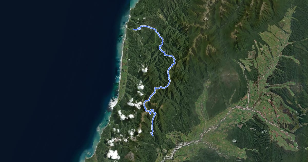 Маршрут Paparoa Track на спутниковом снимке