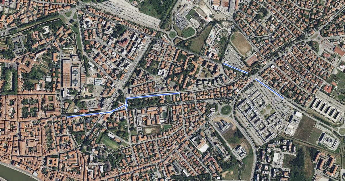 Маршрут Parcheggio CNR Via di Pratale - Centro Storico на спутниковом снимке