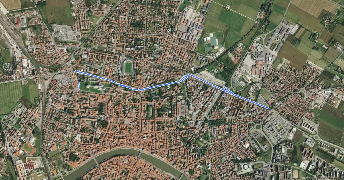 Маршрут Parcheggio CNR Via di Pratale - Duomo di Pisa на спутниковом снимке