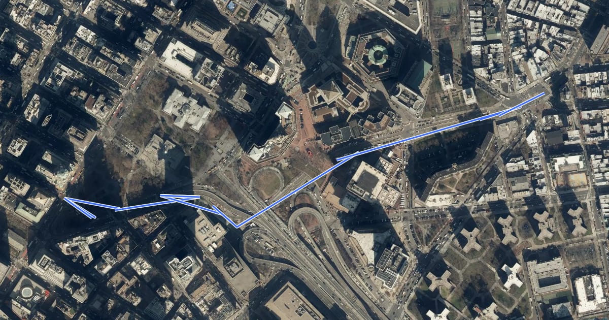Маршрут Park Row на спутниковом снимке