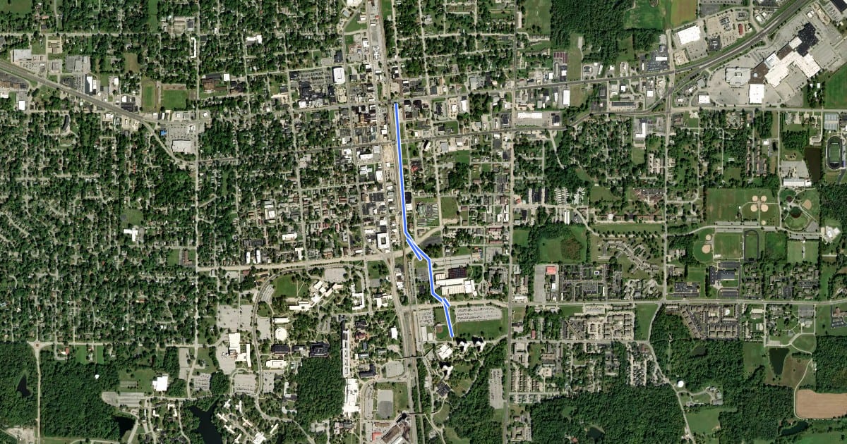 Маршрут Park Street to Main Street на спутниковом снимке
