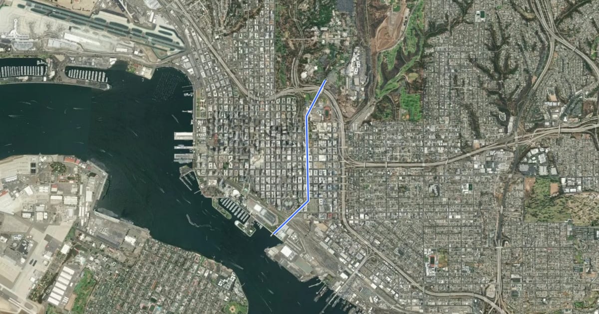 Маршрут Park to Bay Link на спутниковом снимке