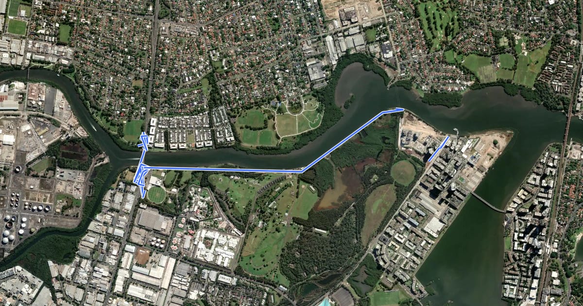 Маршрут Parramatta River (South) на спутниковом снимке