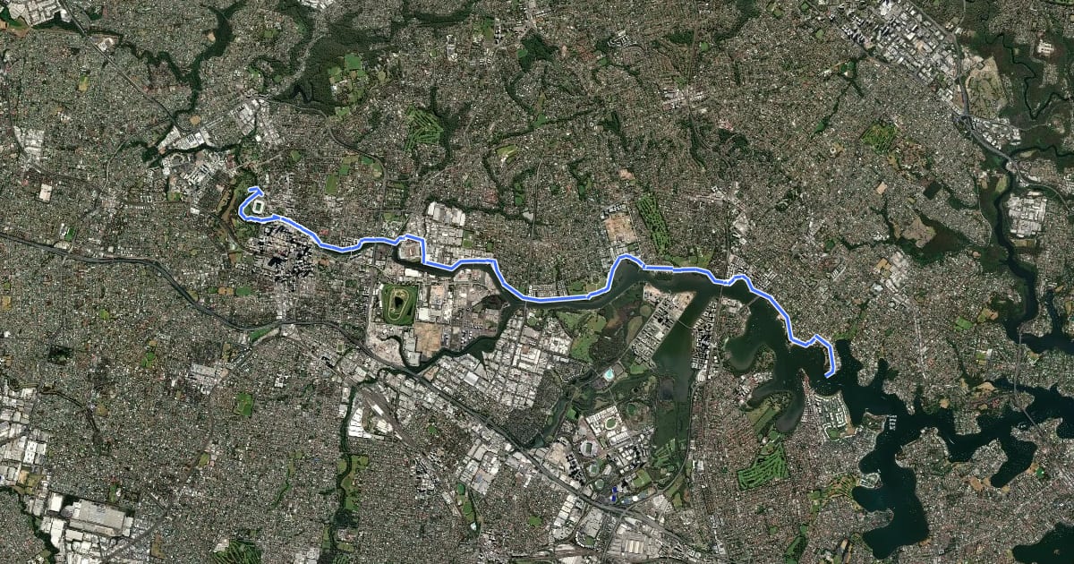 Маршрут Parramatta Valley Cycleway на спутниковом снимке