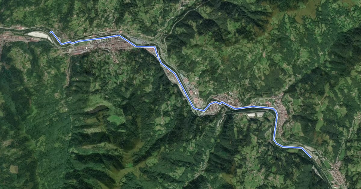 Маршрут Paséu fluvial del Nalón на спутниковом снимке