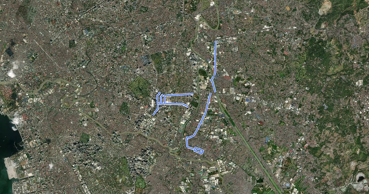 Маршрут Pasig Basic Bicycle Network на спутниковом снимке
