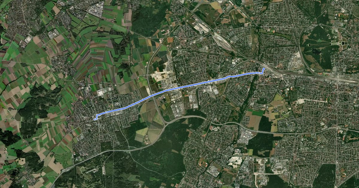 Маршрут Pasing Bahnhof (S) - Germering (S) на спутниковом снимке