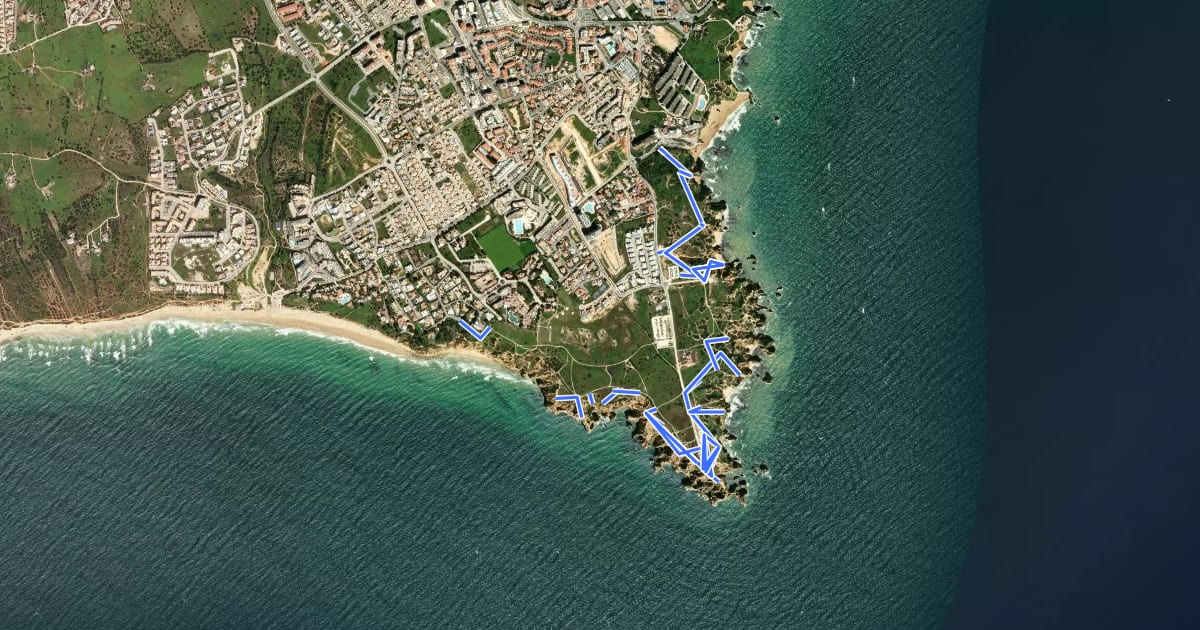 Маршрут Passadiços da Ponta da Piedade на спутниковом снимке