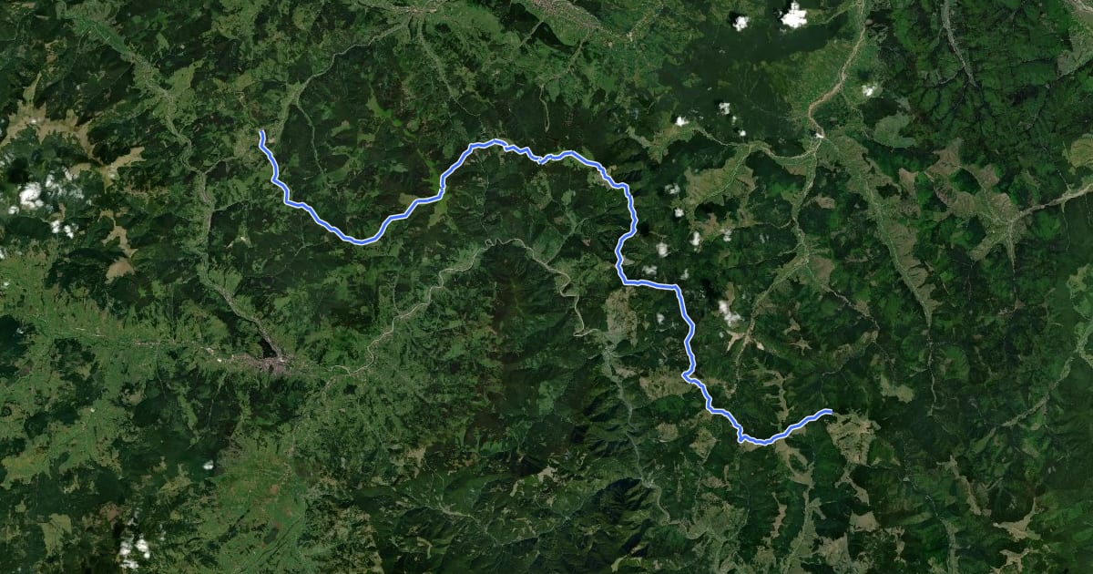 Маршрут Pasul Mestecăniș – vf. Giumalău – Curmătura Prislop – Vf. Tarniței – spre Munții Stânișoarei (red stripe) на спутниковом снимке