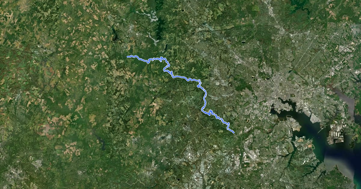 Маршрут Patapsco Traverse (north mtb) на спутниковом снимке